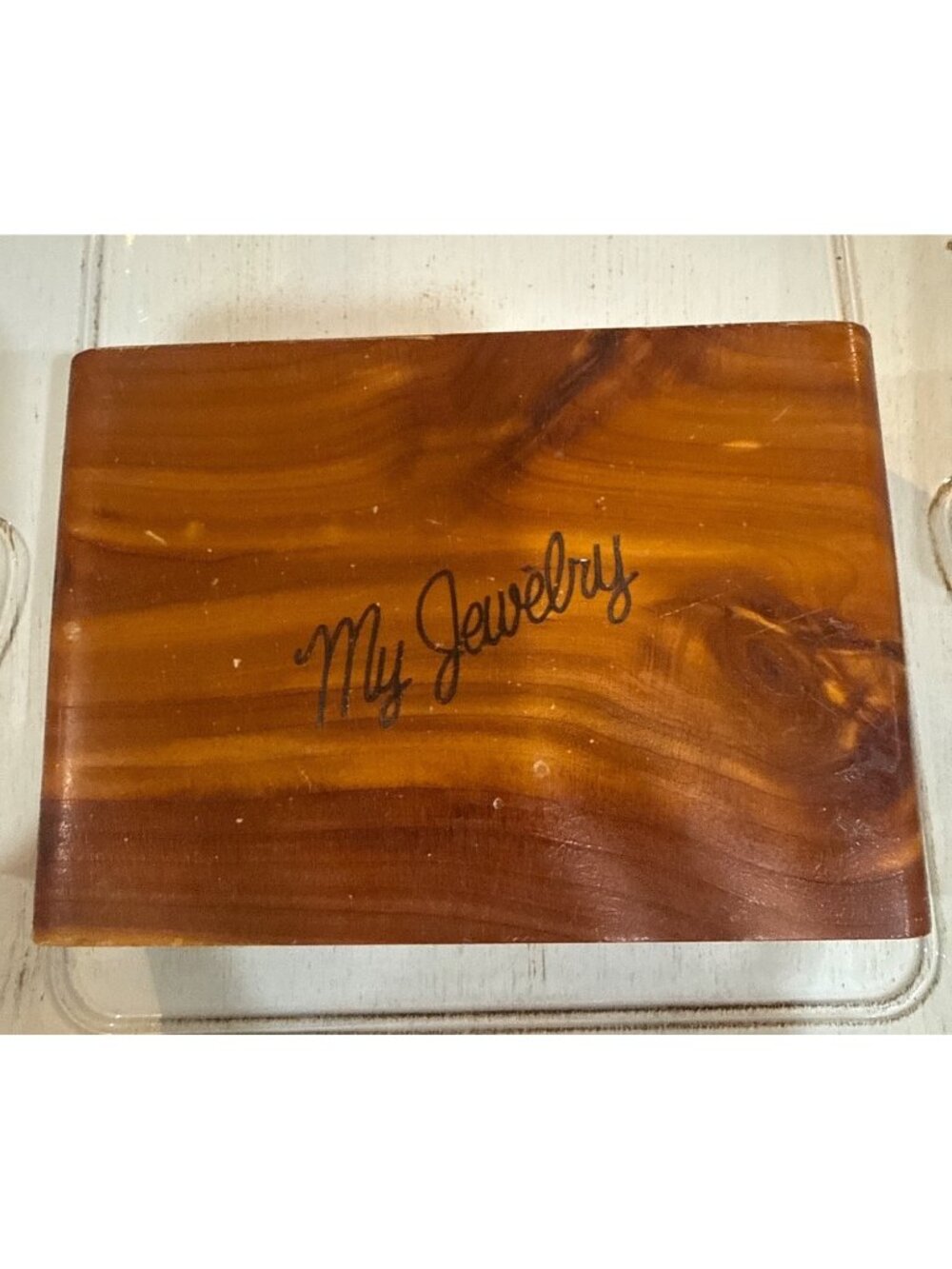 Handmade Cedar Wood Jewelry Box With "My Jewelry" Etched On Lid - 8" x 5" x 2"